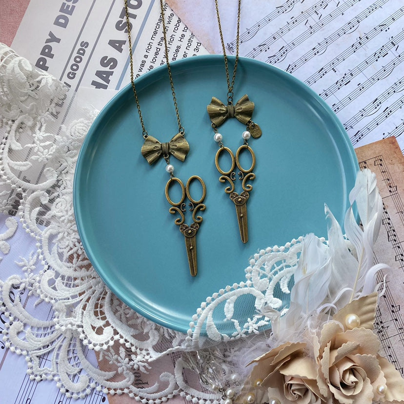Vintage Lolita Bow-Scissors Shaped Necklace