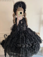 Dream Prelude - Dreamy Princess Lolita JSK Dress Suit, Tiered Lace Black
JSK + Back Trailing Bow S