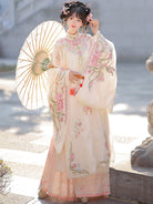 Ming Dynasty Hanfu Set with Embroidered Cloud Collar & Mamian Skirt｜Spring Walk 游春