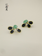 Lacquer and Jade Velvet Flower Stud Earrings | Qipao Jewelry