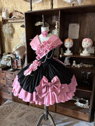 Casket Rose - Elegant Lolita Satin Corset Dress with 3D Pink Roses