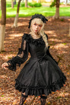 Canon Of Floral Melody - Gothic Lolita Black JSK Dress, Jacquard Pattern
