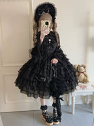 Dream Prelude - Dreamy Princess Lolita JSK Dress Suit, Tiered Lace Black
JSK + Back Trailing Bow S