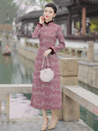 Long Sleeve Fur Trim Oriental Clouds Qipao | Winter Windows