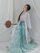 Song Dynasty Modern Hanfu Changgan Temple Cardigan and Pleated Skirt - Lotus Flowers 荷花娇 (Preorder)