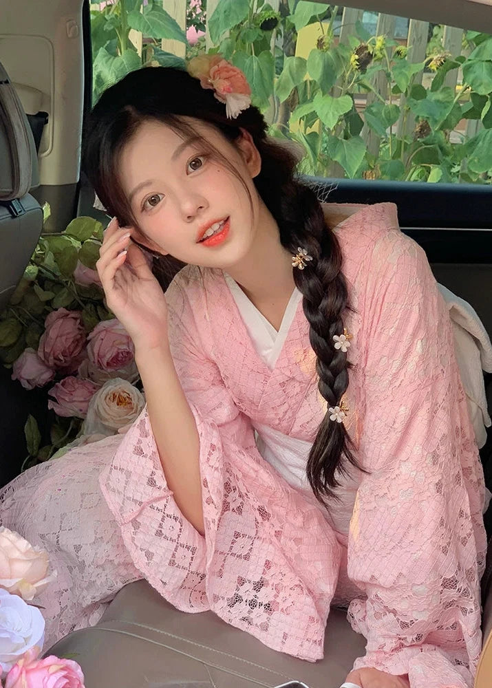 Sakura Bloom | 3-Piece Lace Asian Kimono (樱落)