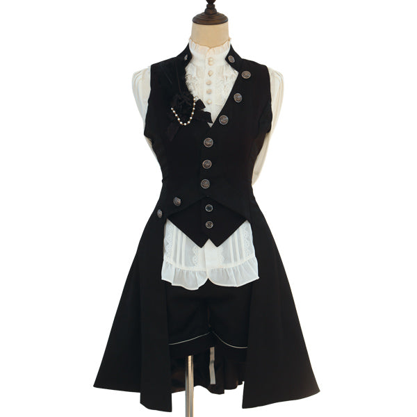 Forever Night Poem - Ouji Lolita Black Long Vest Coat, Short Front