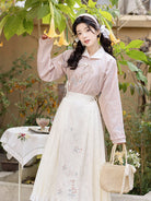 Ming Dynasty Lapel Tencel Short Shirt and Elastic Mamian Skirt - Fish Peony 鱼儿牡丹 (Preorder)