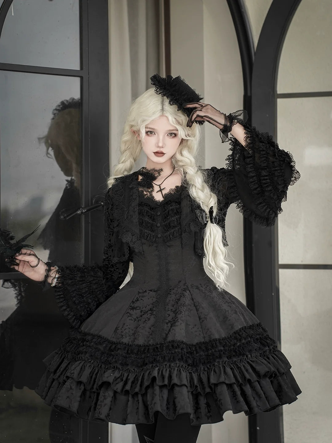 Six-Panel Gothic Lolita JSK Dress, Tiered Ruffles