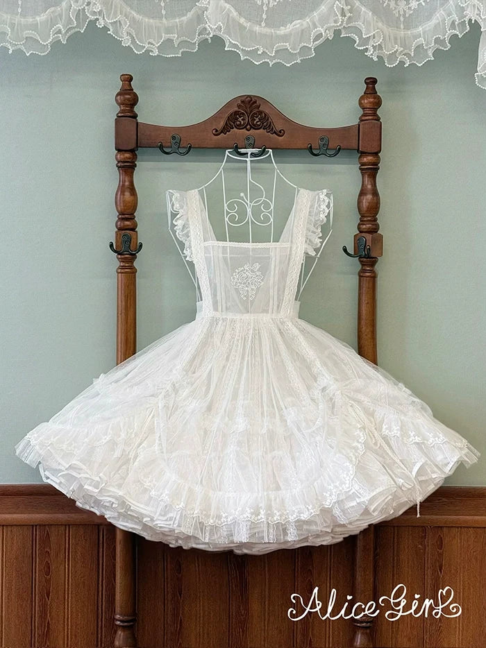 Alice Girl - Elegant Lolita Embroidered Apron with Adjustable Strap