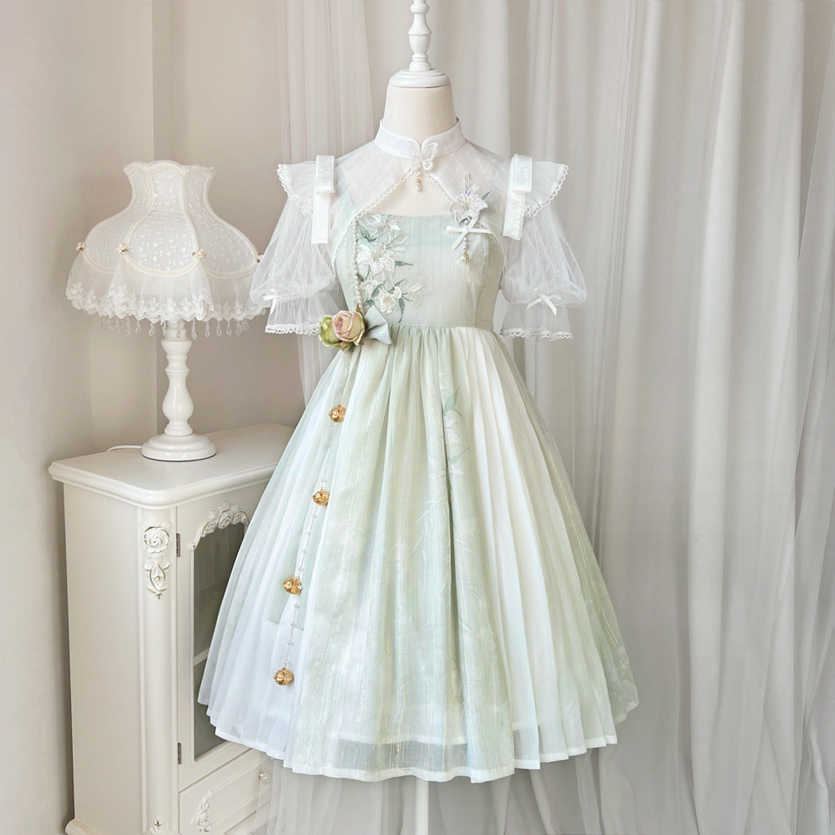 Wind Singing Lily - Qi Lolita Embroidered Dress Suit