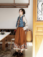 New Chinese Style Long Sleeve Top and Elastic Skirt with Pockets - Sea Salt Mocha 海盐摩卡