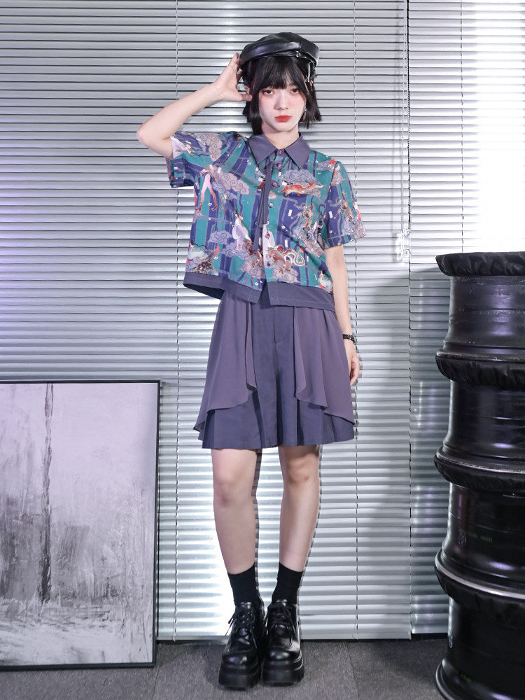 New Chinese Style Short Sleeve Dunhuang Print Shirt - Phantom World 幻世集