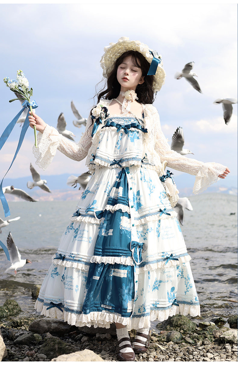 Mulberry Poem - Country Lolita Printed Dress with Cardigan Set
