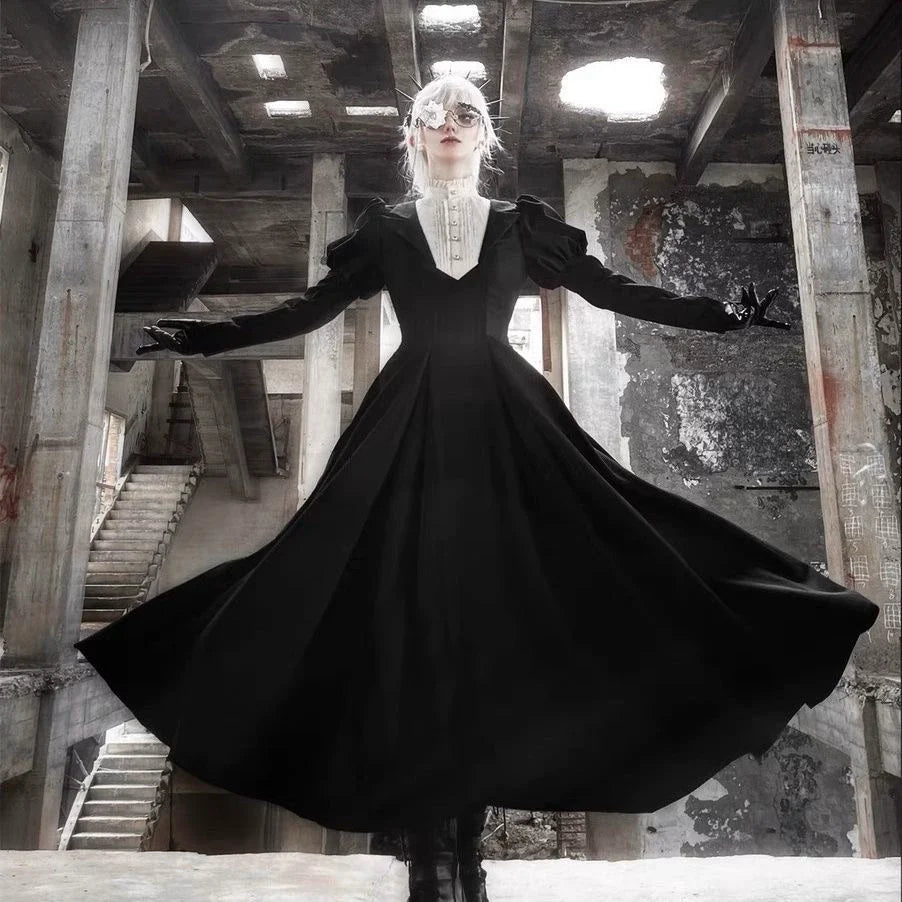 Wanqingyuan - Halloween Gothic Lolita OP Nun Style Long Sleeve Dress