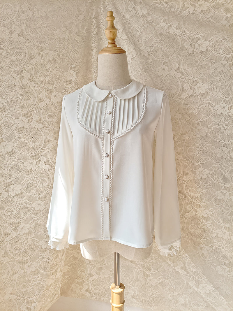 Elegant Lolita Chiffon White Long Sleeve Blouse