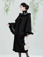Song Dynasty Modern Hanfu Set with Embroidered Cape and Spiral Skirt - Nanzhi 南枝 (Preorder)