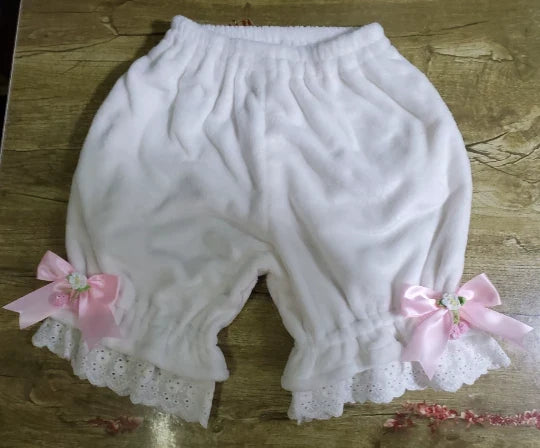 Winter Coral Fleece Lolita Bloomers, Lace Trimmed