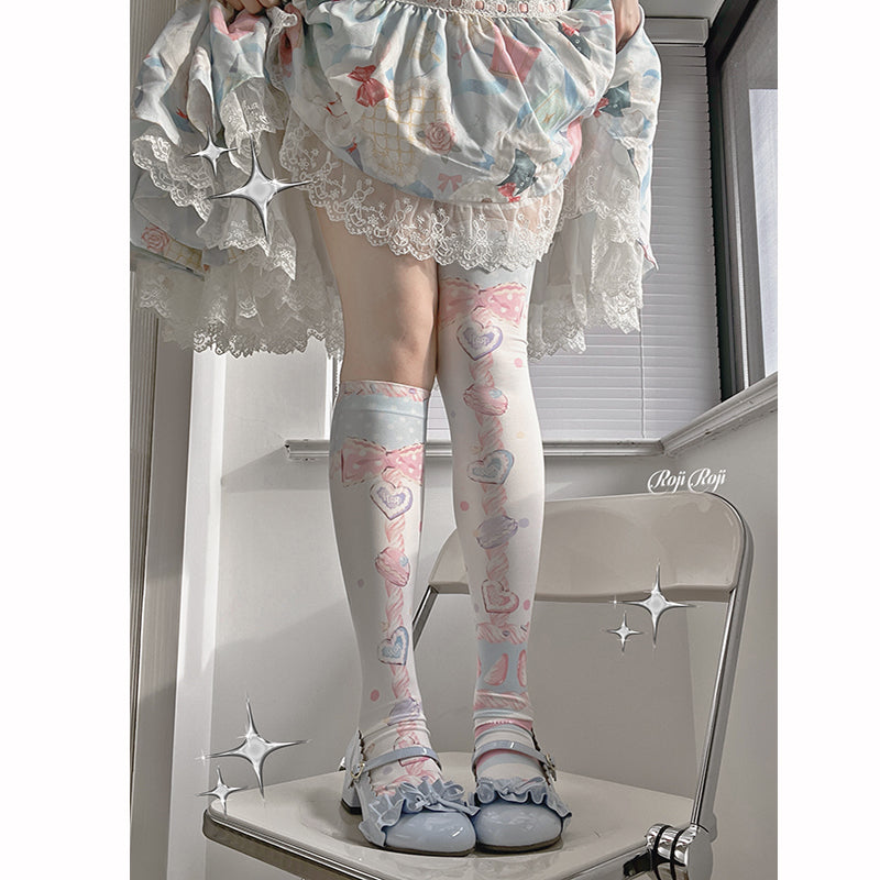 Macaron Printed Lolita Knee Stockings