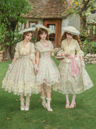 Wind Swept Roses - Classic Lolita Rose Printed Dress Set, Petal Hem