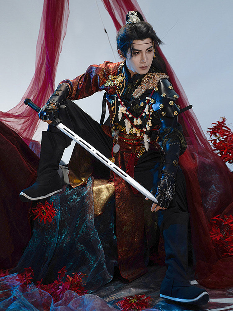 Crimson Flame Wuxia Hanfu Set | Chinese Fantasy Period Drama Style