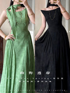 Huanghun Meigui 黄昏玫瑰 Dawn Rose New Chinese Style Sleeveless Vintage Boat Neck Flared Dress