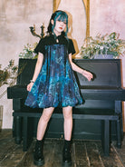 New Chinese Style Flower Bud Short Sleeve Dress - Floating Electric Jellyfish 蓝界浮荧