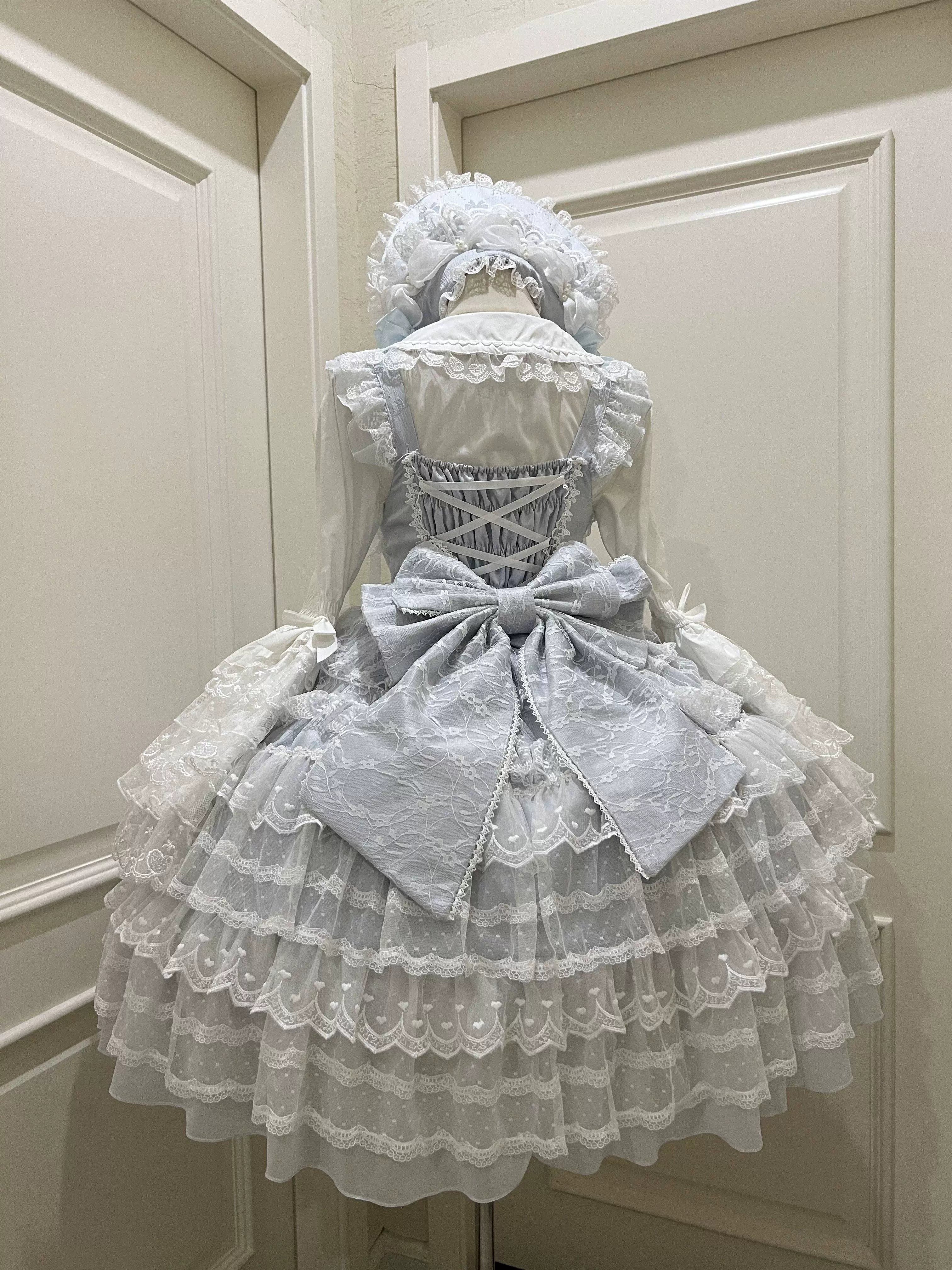 Dream Prelude - Dreamy Princess Lolita JSK Dress Suit, Tiered Lace Black
JSK + Back Trailing Bow S