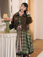 New Chinese Style Plaid Vintage Jacket with Dress - Honey Four Leaf Clover 蜂蜜四叶草