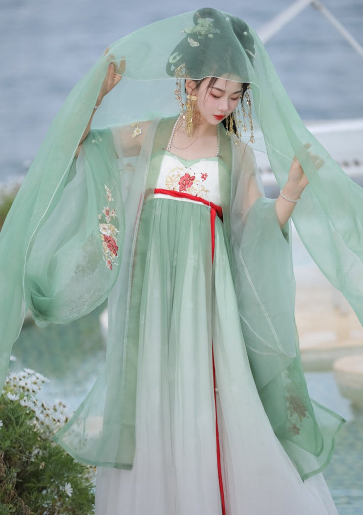 Green Dusk | 2-Piece Flora Embroidered Hanfu (凝初)