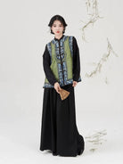 Modern Qing Han Inspired Embroidered Collarless Jacquard Vest - Porcelain 茗瓷 (Preorder)
