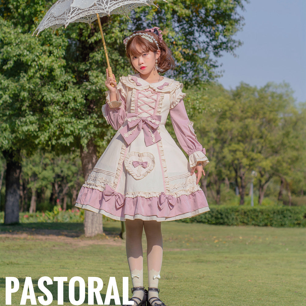 Little Gardener - Plus Size Lolita OP Dress Pink Winter Long Sleeve
