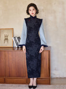 Long Sleeve Fur Trim Floral Qipao | Slow Days