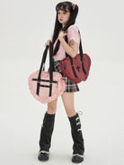SOS MEME CLUB - Vintage Lolita Heart Shaped Plaid Dot Print JK Uniform Bag