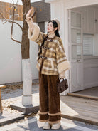 Ming Dynasty Modern Hanfu Wool Blend Plaid Jacket and Wide Leg Pants - After Class 下课后