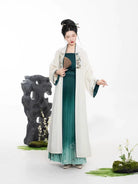Song Dynasty Modern Hanfu Set with Long Sleeve Cardigan and Pleated Skirt - Bamboo Boat 乌篷船 (Preorder)
