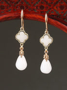 Four Leaf Clover Shimmer White Earrings | Cheongsam Jewelry