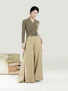 New Chinese Style Women Knitted Top with Palazzo Pants Set - Chunming 椿茗 (Preorder)