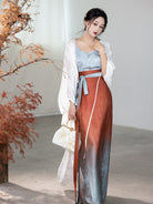 Song Dynasty Modern Hanfu Fairy Cardigan and Spiral Skirt - Glaze Red 釉里红 (Preorder)