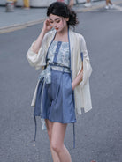 Song Dynasty Modern Hanfu Camisole and Cardigan with Shorts or Wide Leg Pants - Kongqing 空青 (Preorder)