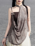 New Chinese Style Camisole and Cheongsam Halter Neck Top - Qianka 浅咖 (Preorder)
