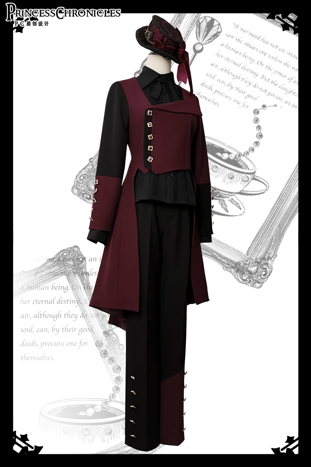 Red and Black - Retro Ouji Lolita Handsome Black Pants