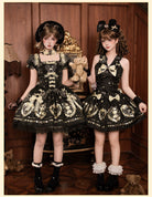 Brown Sugar Bear - Old School Lolita OP & Halter Dress, Bear Print