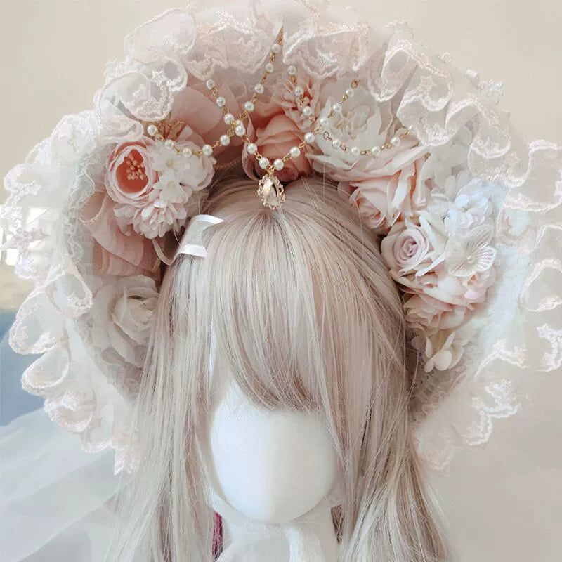 Elegant Lolita BNT Handmade Tea Party Necklace and Feather Fan