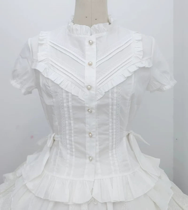Elegant Lolita Short Sleeve Shirt, Waist Defining