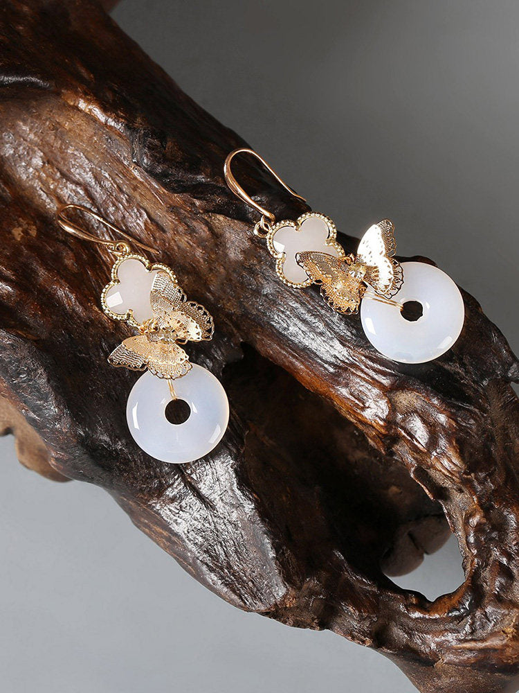 Four Leaf Clover and Golden Butterfly Earrings | Hanfu Jewelry