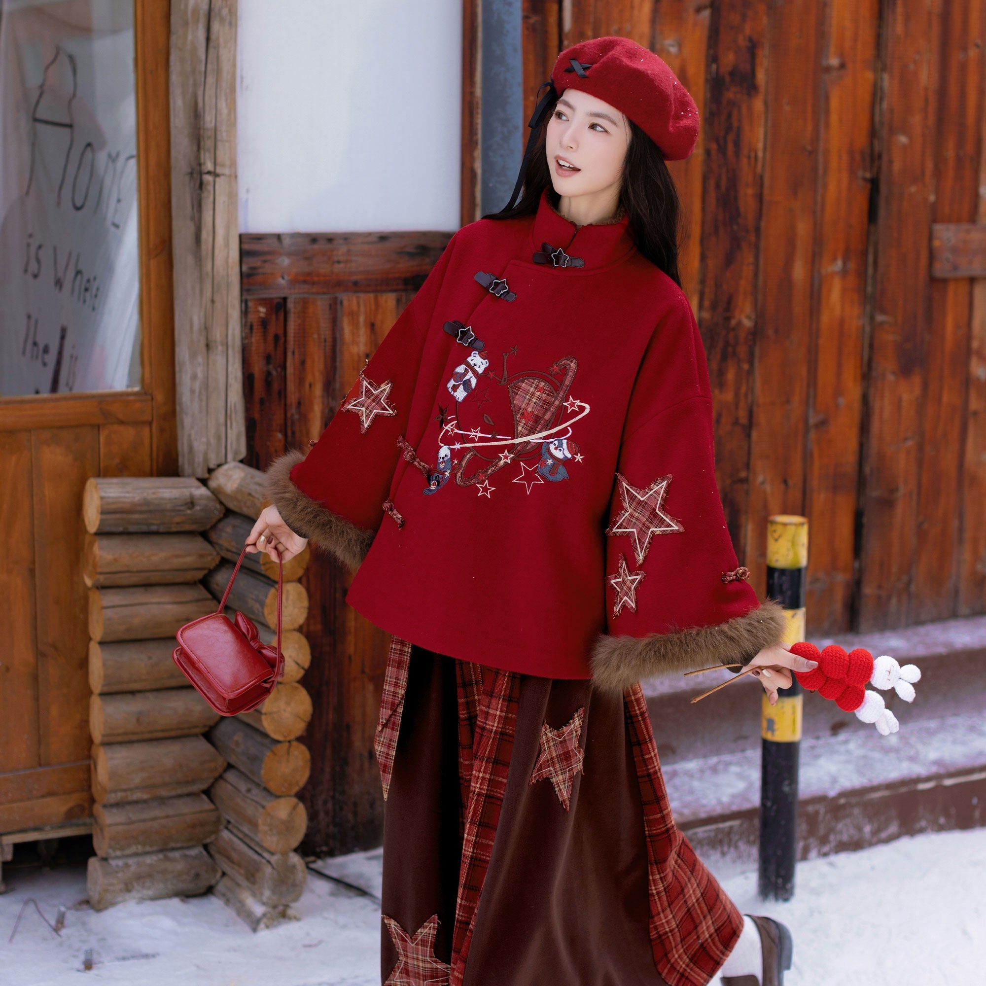 Neo Chinese New Year Sweet Plaid Jacket | Winter 冬日联萌