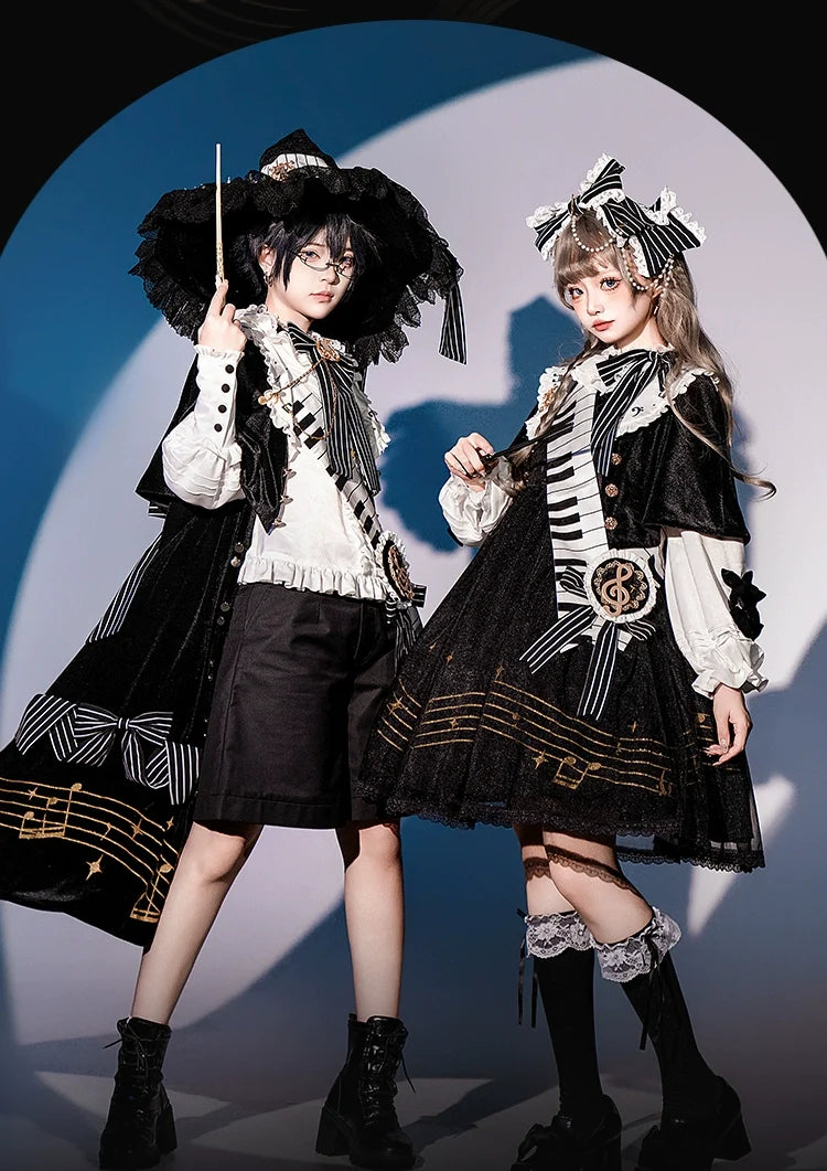 Black and White Sonata - Ouji Lolita Vest Suit and Vintage Lolita OP Dress