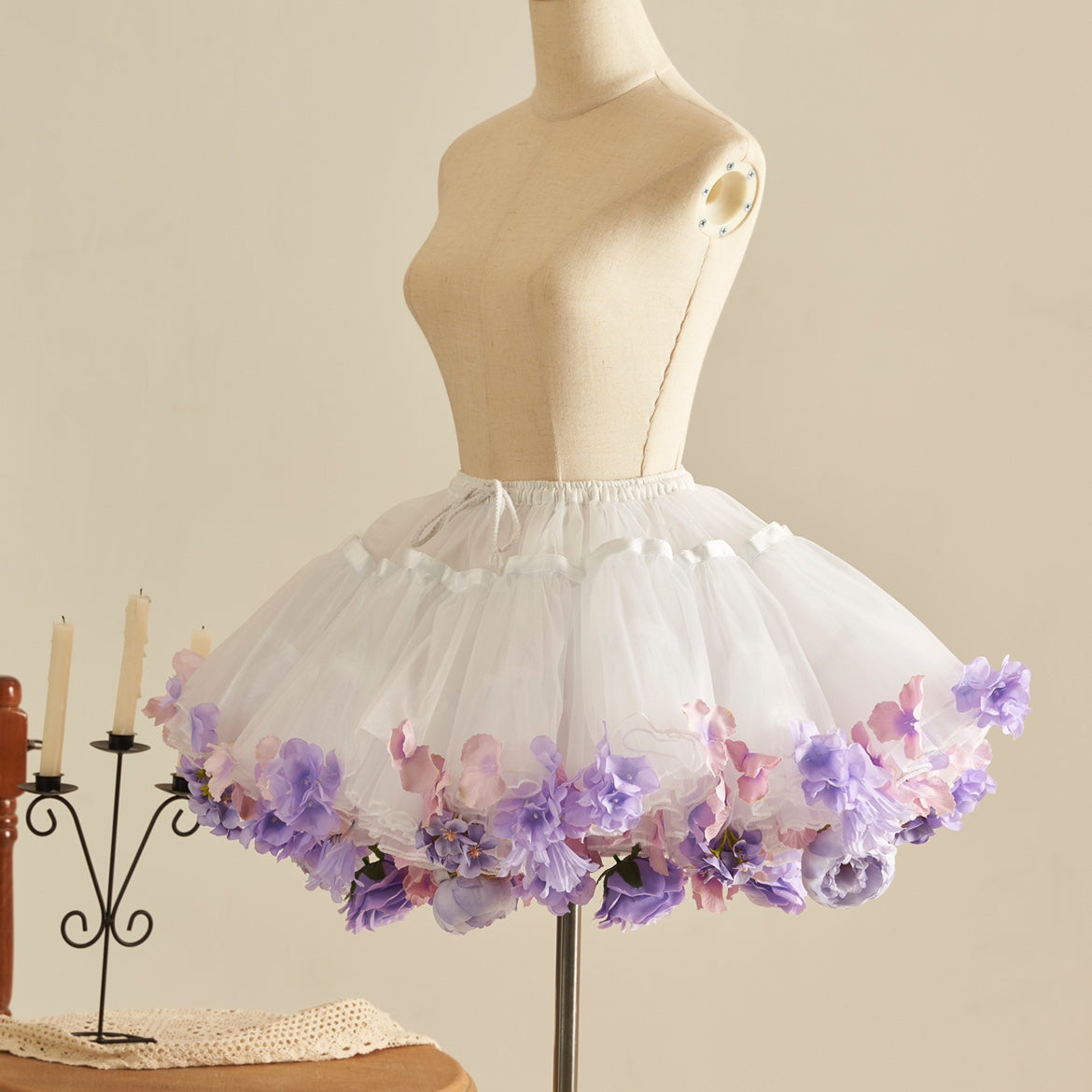 Floral Lolita Petticoat with Detachable Trim
