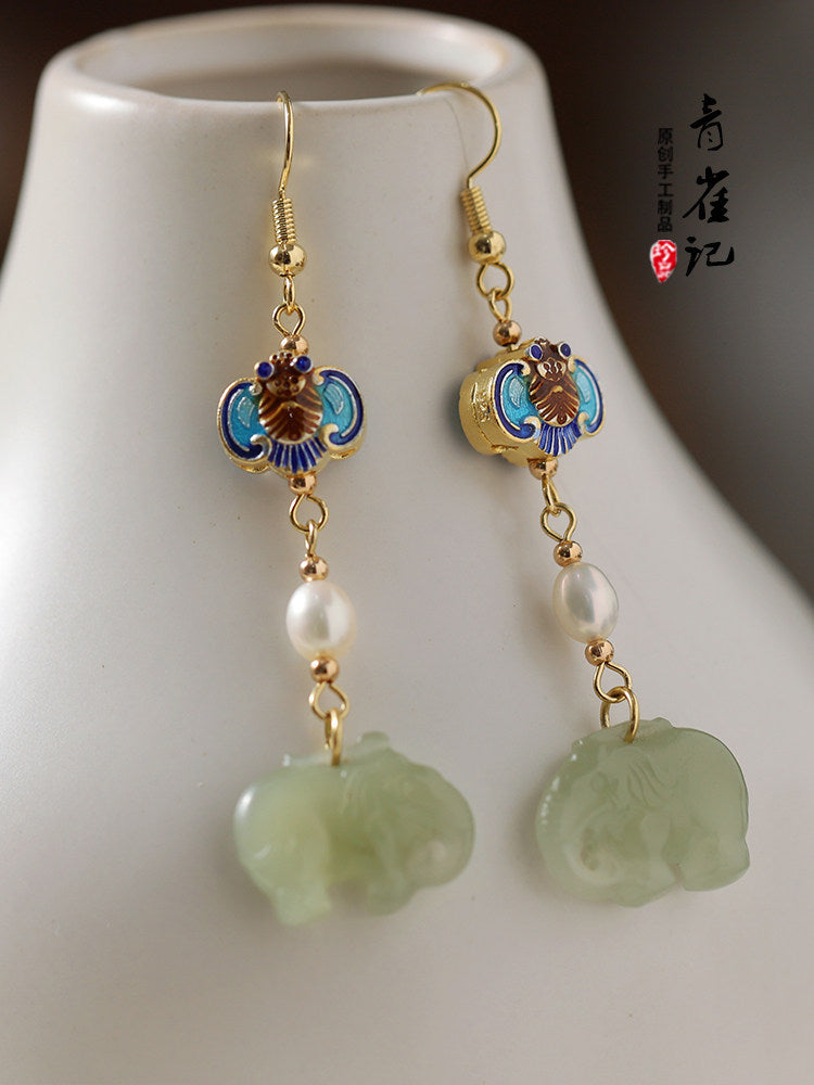 Porcelain Elephants Earrings | Ancient China Jewelry